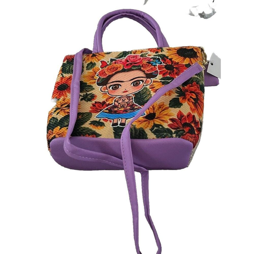 Frida Kahlo Purse Artesanal Faux Leather Handbag Floral Crossbody Shoulder
